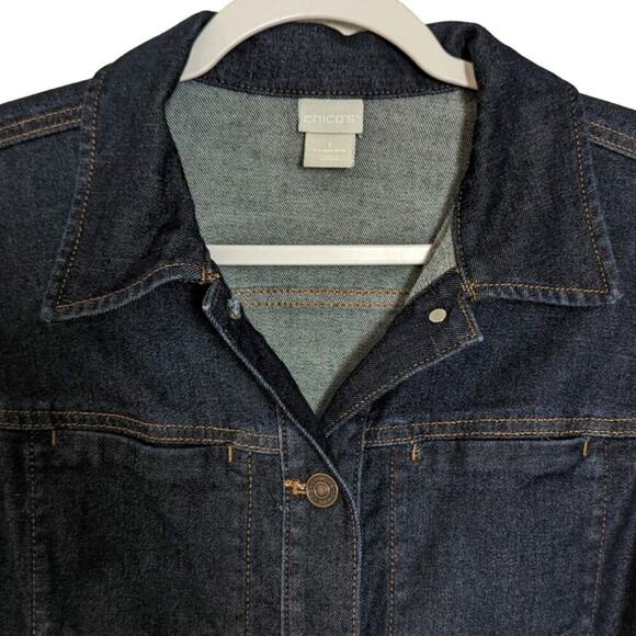 Chico's Dark Wash Denim Shirt Jacket Shacket Cotton Lyocell Blend Size Medium - Picture 4 of 10